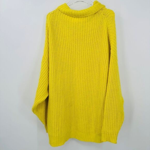 Free People Size Small Oversized Swim Too Deep Lemon Yellow Cowl Neck Sweater - Picture 12 of 12